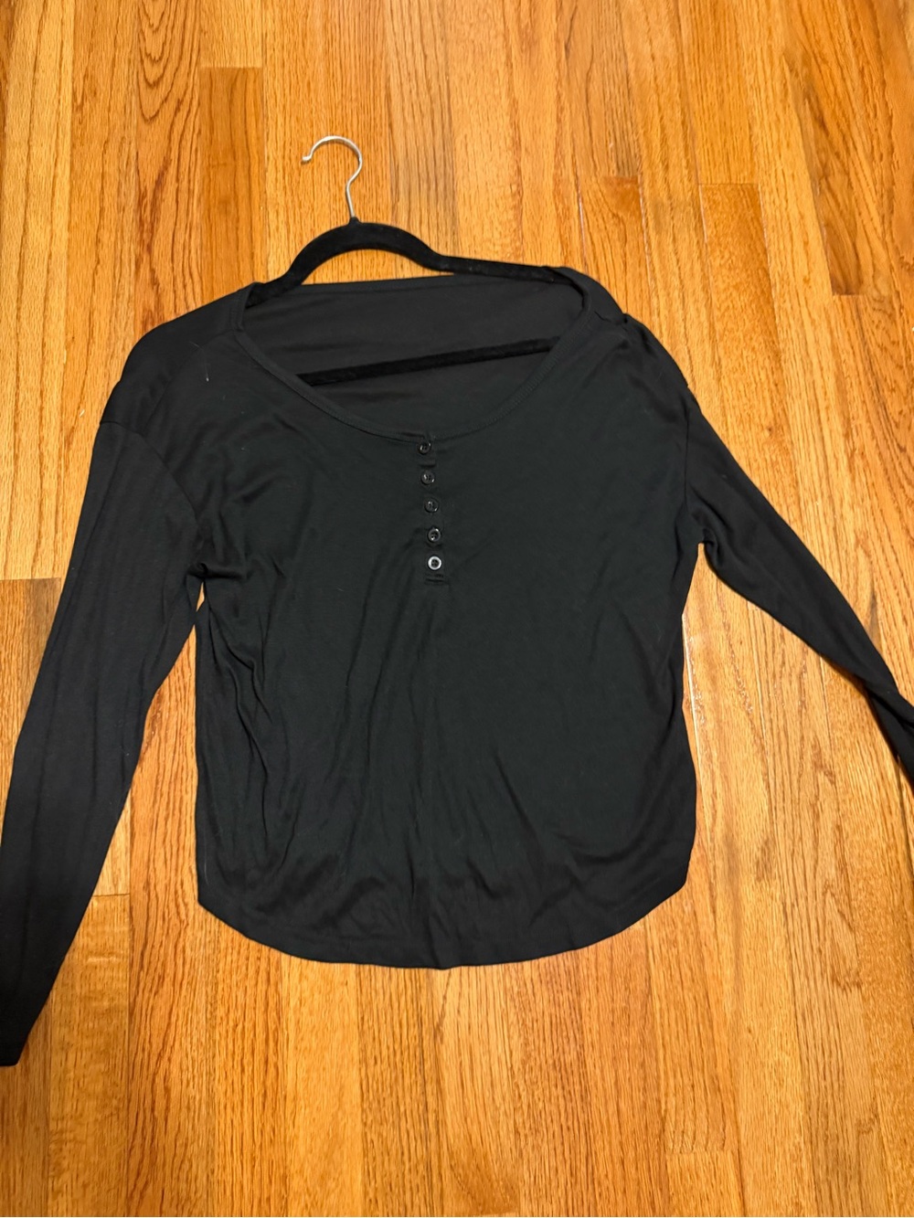 Women's Black Long-Sleeve Henley Top